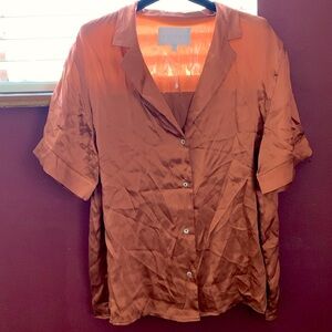 Asceno never worn bamboo satin orange button down top